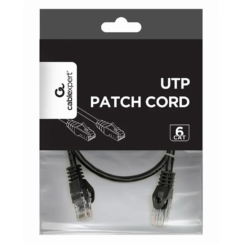 Patch cord Cablexpert PP6U-0.5M/BK, Cat6 UTP, 0,5m, Negru