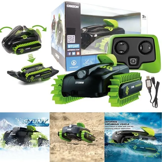 Jucărie cu telecomandă Crazon Deformation Amphibious Car, Negru/Verde (18SL02)