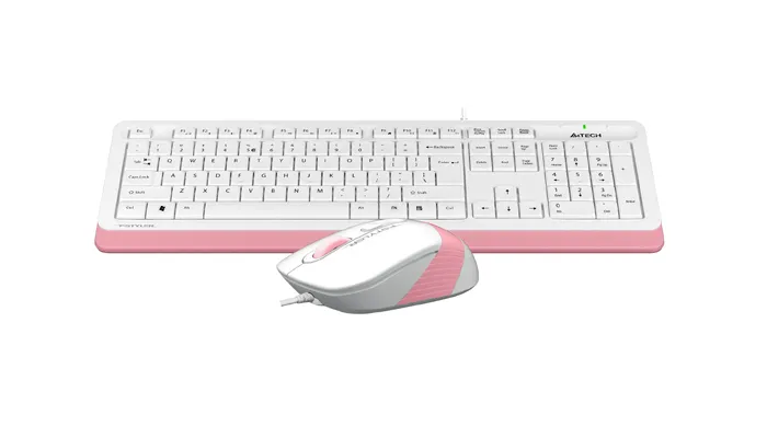 Set Tastatură + Mouse A4Tech F1010, Cu fir, Alb/Roz