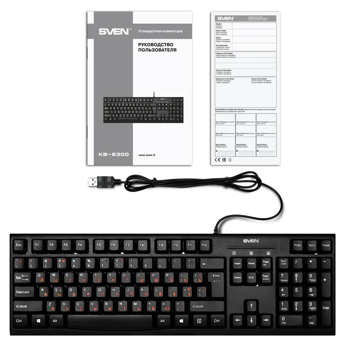 Tastatură SVEN KB-S300, Cu fir, Negru