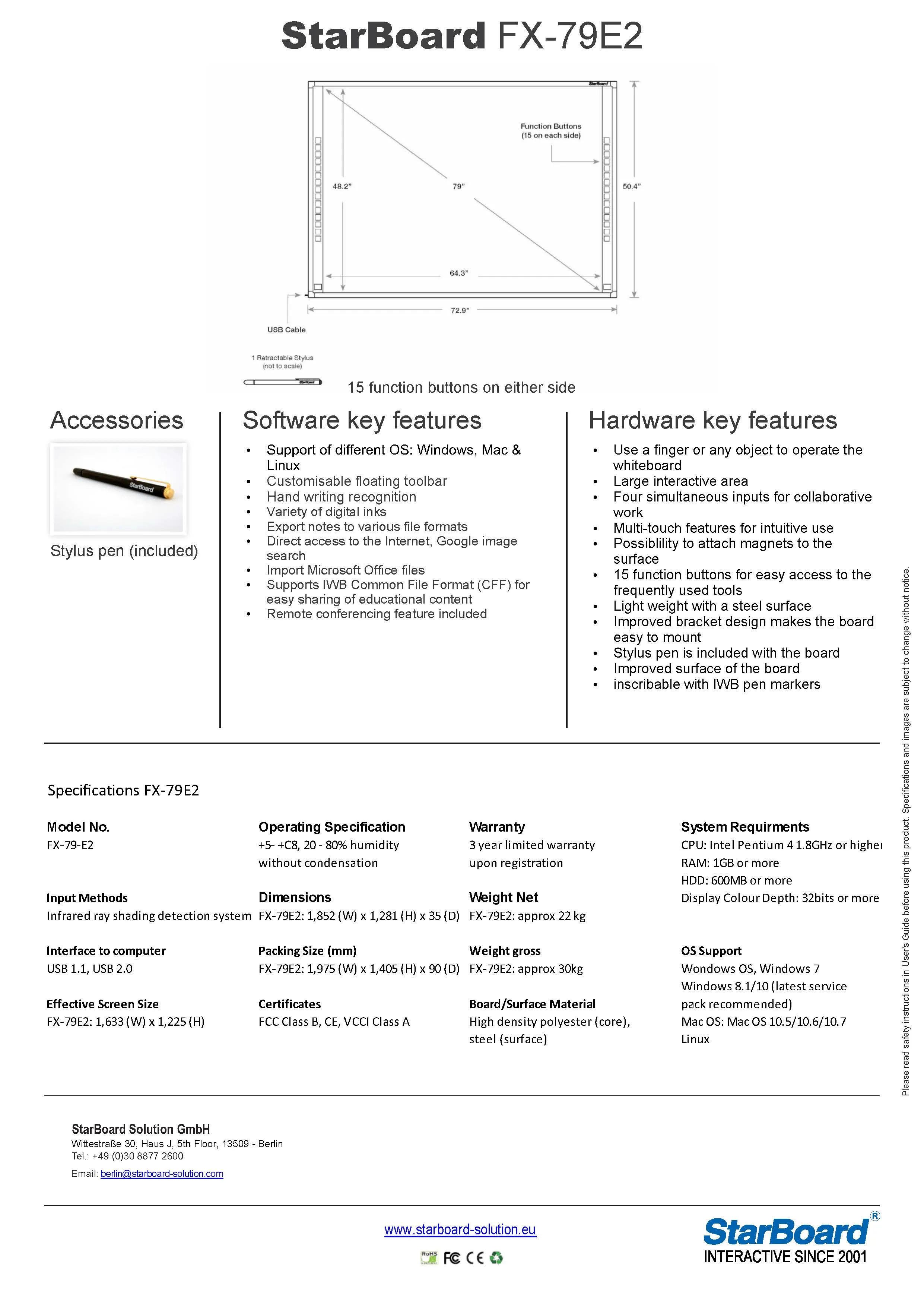 Tablă interactivă StarBoard FX-79E2, 79