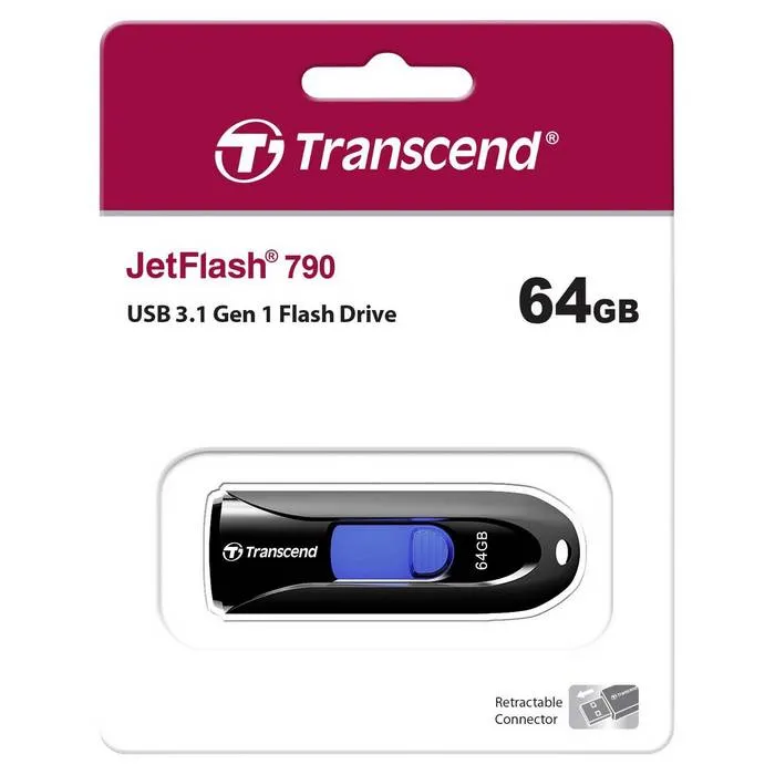 USB Flash накопитель Transcend JetFlash 790, 64Гб, Чёрный
