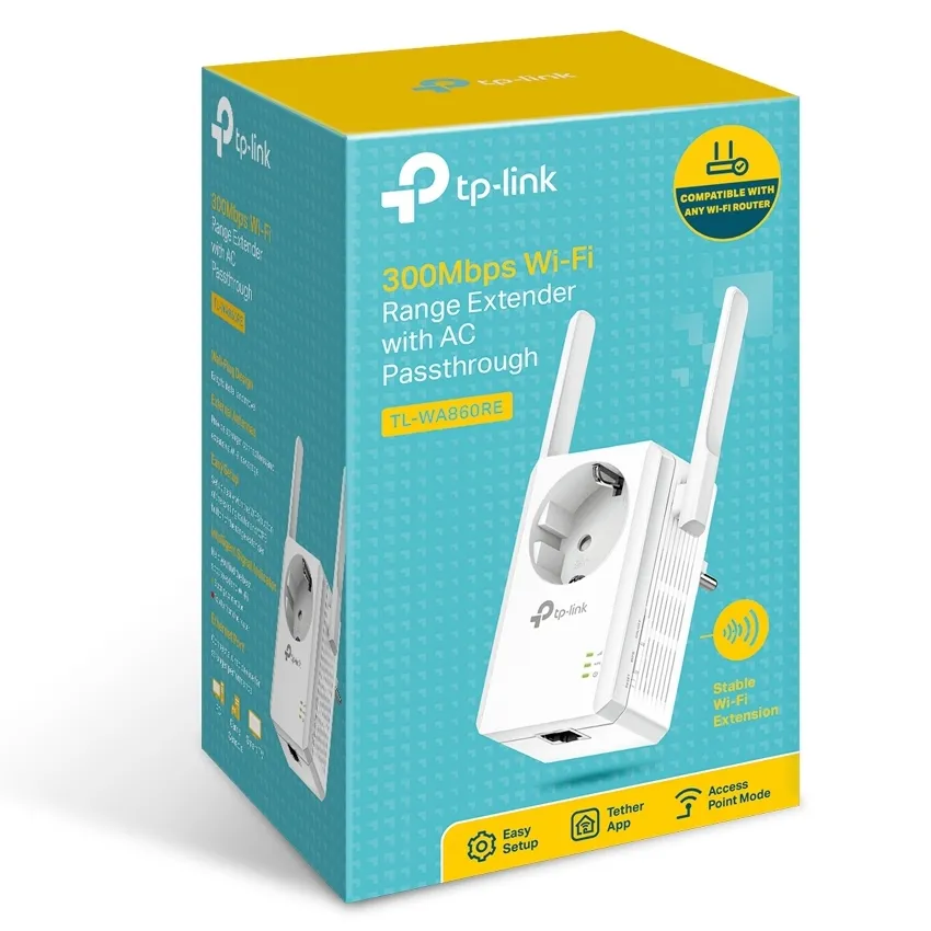 Amplificator de semnal Wi‑Fi TP-LINK TL-WA860RE, 300 Mbps, Alb