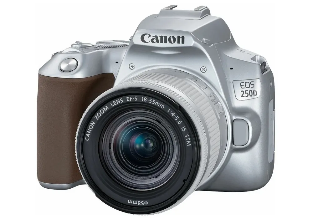 Aparat foto DSLR Canon EOS 250D + EF-S 18-55 IS, Argintiu