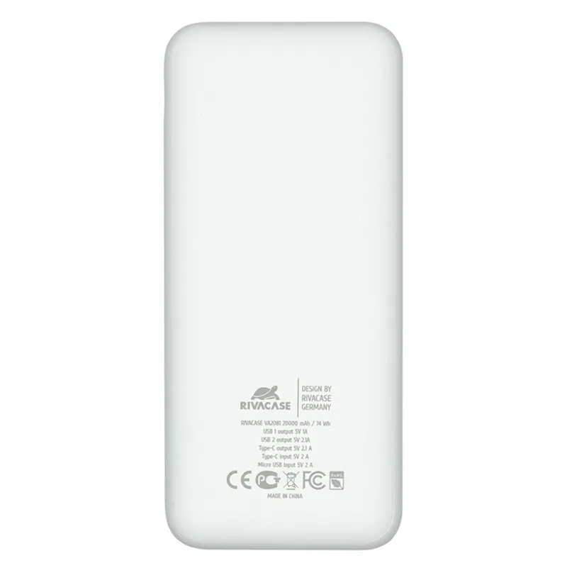 Портативное зарядное устройство RivaCase VA2081, 20000мА·ч, Белый