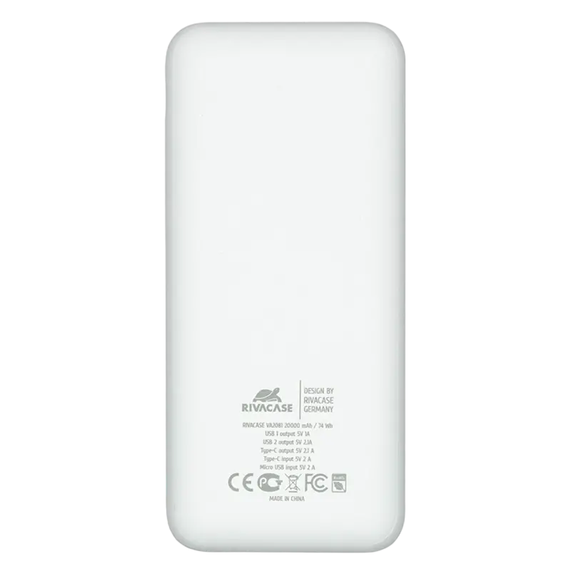 Портативное зарядное устройство RivaCase VA2081, 20000мА·ч, Белый