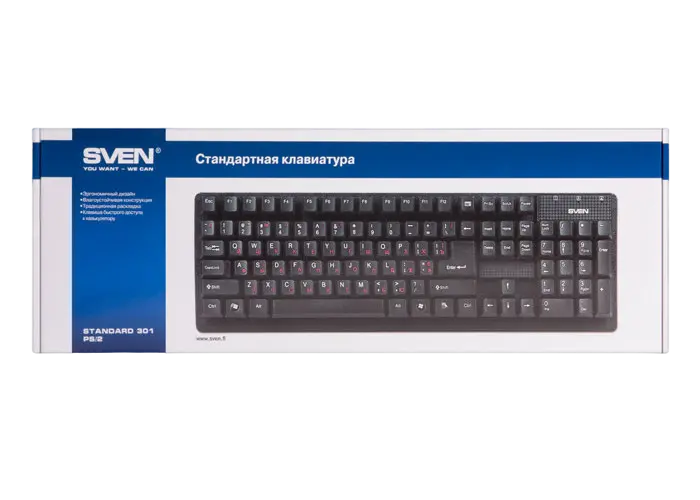 Tastatură SVEN Standard 301, Cu fir, Negru