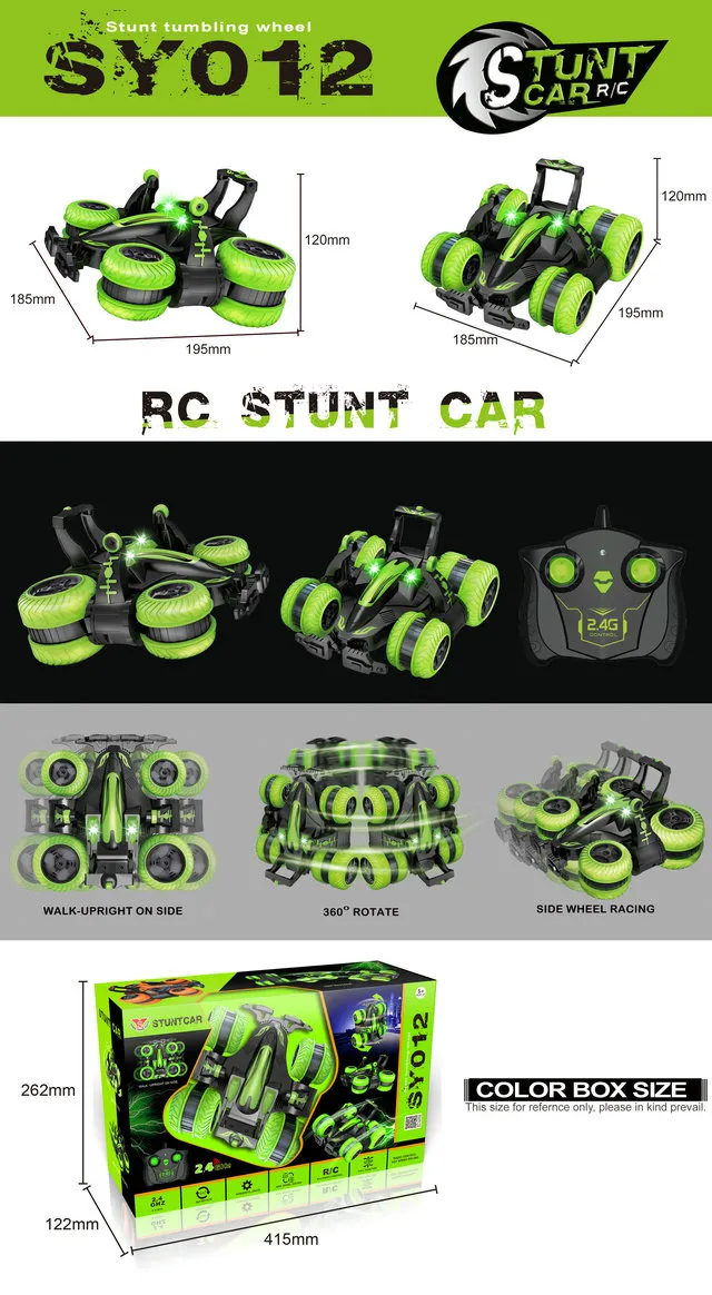 Jucărie cu telecomandă SY Stunt Tumbling Wheel Car, Verde (SY012A)
