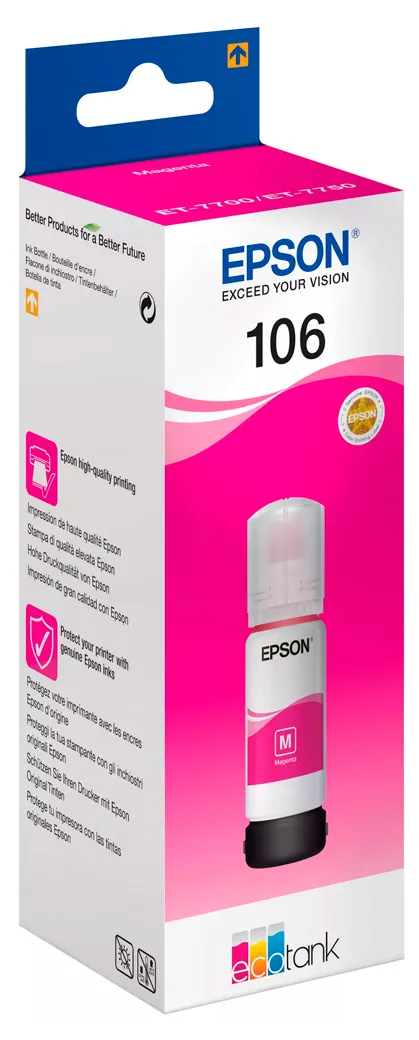 Recipient de cerneală Epson 106 EcoTank, C13T00R340, Magenta