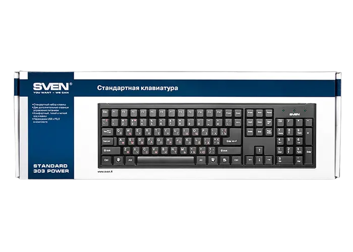 Tastatură SVEN Standard 303, Cu fir, Negru