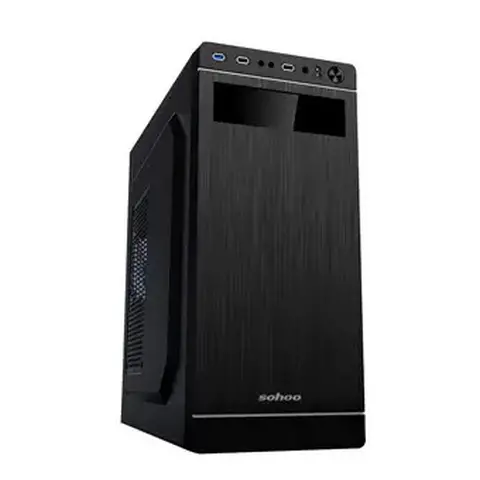 Carcasă PC Sohoo 5907BS, Midi-Tower, Sursă de alimentare încorporată, Negru/Argintiu
