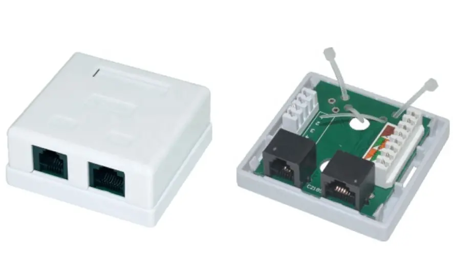 1xRJ45+1xRJ11 Surface Box 2 port UTP Cat.5e  PCB jack