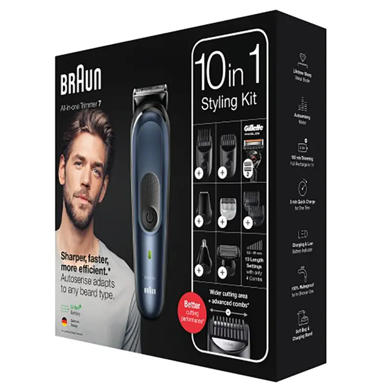 Мужской Триммер Braun 10-in-1 Trimmer MGK7330, Черный | Синий