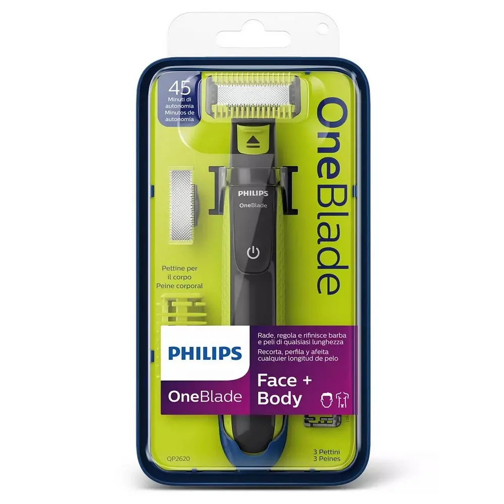 Trimmer pentru bărbați Philips OneBlade QP2620/20, Negru | Verde