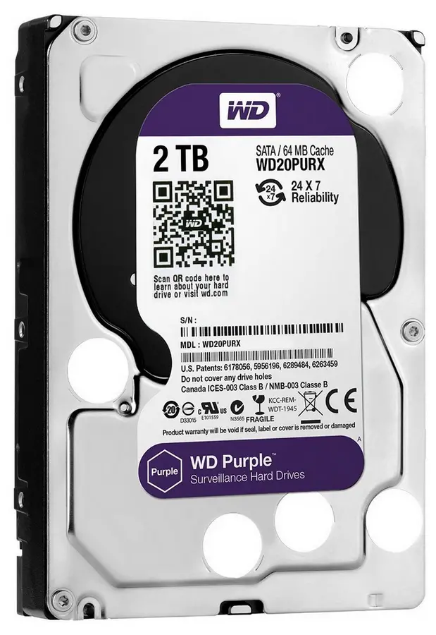Жесткий диск Western Digital WD Purple, 3.5", 2 ТБ <WD20PURZ>
