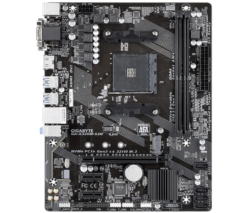 Материнская плата Gigabyte GA-A320M-S2H 1.1-3.0, AM4, AMD A320, Micro-ATX