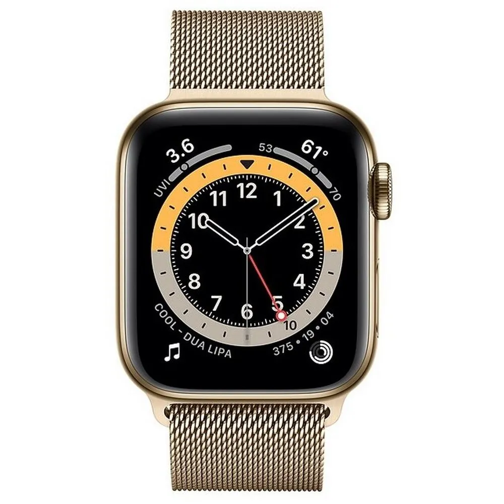 Ceas inteligent Apple Watch Series 6 GPS + Cellular M06W3, 40mm, Oțel inoxidabil cu buclă Aurie milaneză