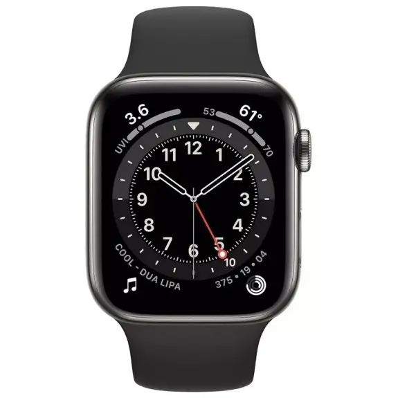 Ceas inteligent Apple Watch Series 6 GPS + Cellular M09H3, 44mm, Carcasă din oțel inoxidabil cu bandă Sport Neagră