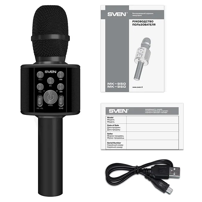 Microfon Karaoke SVEN MK-960, Fără fir, Negru