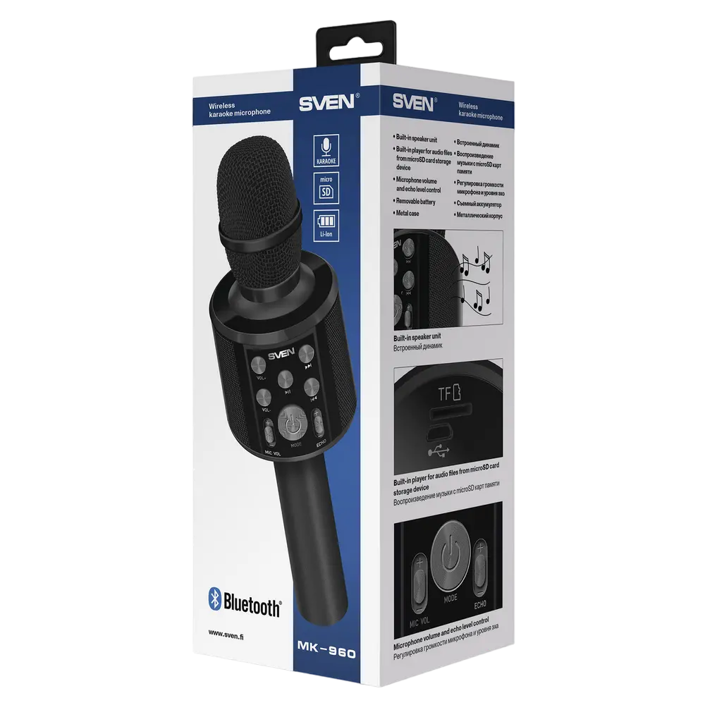 Microfon Karaoke SVEN MK-960, Fără fir, Negru