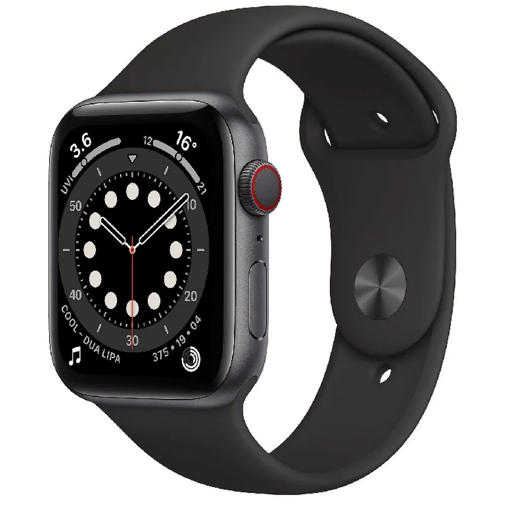 Ceas inteligent Apple Watch Series 6 GPS + Cellular M09H3, 44mm, Carcasă din oțel inoxidabil cu bandă Sport Neagră