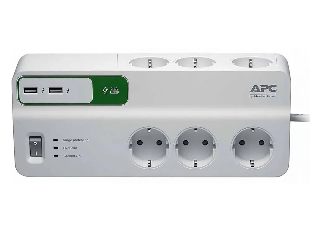 Prelungitor electric APC Essential SurgeArrest PM6U-RS, 6 Prize, 2m, Alb