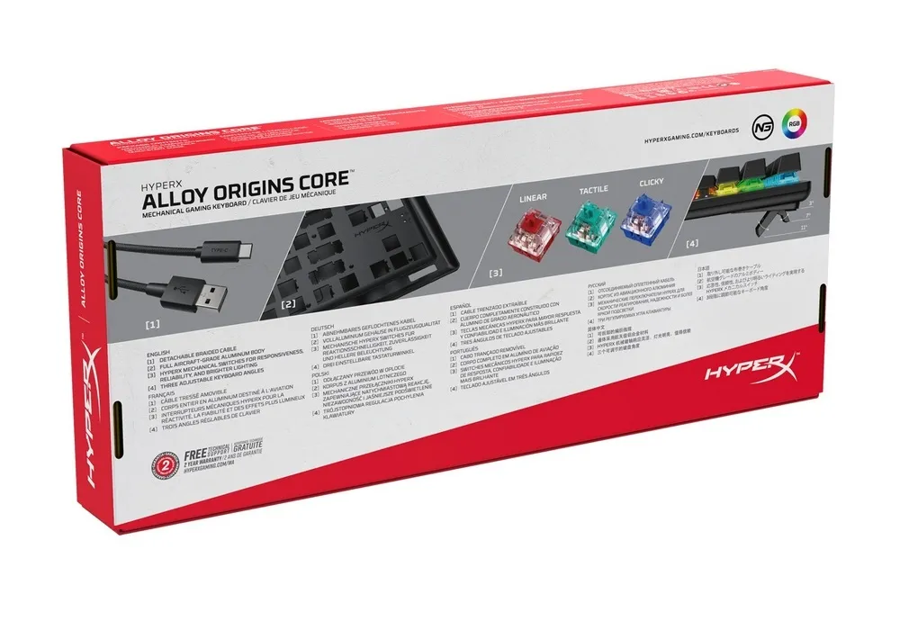 Клавиатура HyperX Alloy Origins Core, Проводное, Чёрный