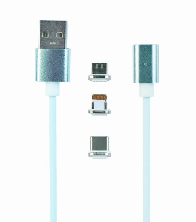 Cablu încărcare și sincronizare Cablexpert CC-USB2-AMUCMM-1M, USB Type-A/Micro USB, Type-C, Lighting, 1m, Argintiu