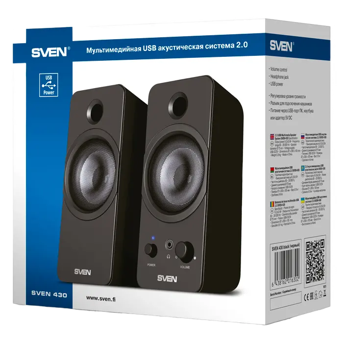 Boxe pentru calculator 2.0 SVEN "430", Negru