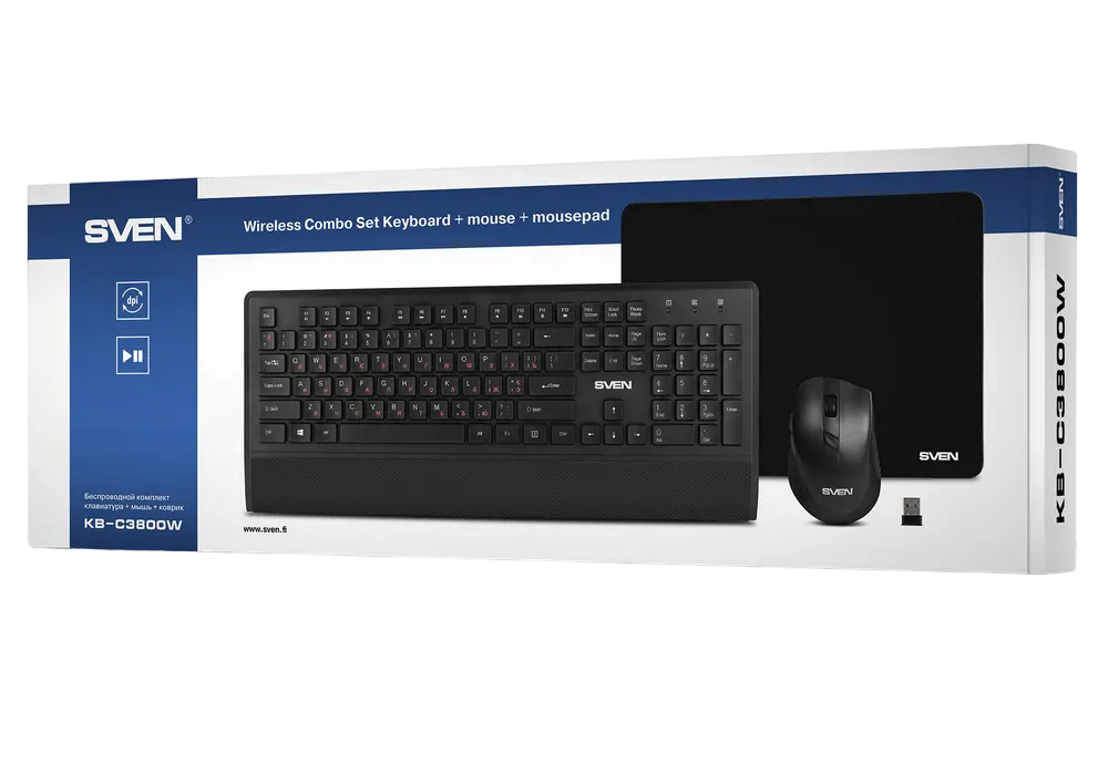 Set Tastatură + Mouse + Mouse Pad SVEN KB-C3800W, Fără fir, Negru