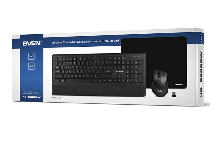 Set Tastatură + Mouse + Mouse Pad SVEN KB-C3800W, Fără fir, Negru
