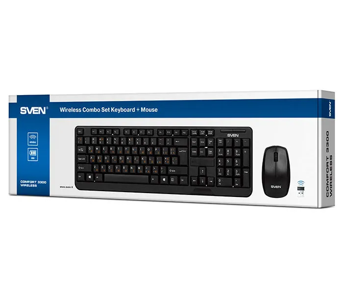 Set Tastatură + Mouse SVEN Comfort 3300, Fără fir, Negru