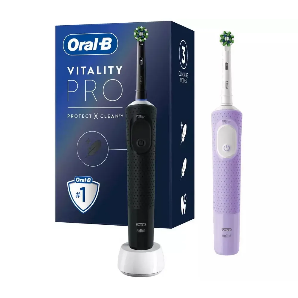 Электрическая зубная щетка Oral-B Vitality PRO DUO Cross Action, Чёрный Фиолетовый
