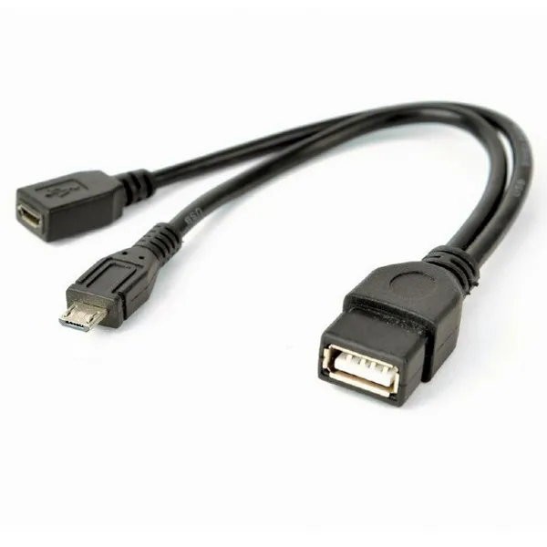 Adaptor USB Cablexpert A-OTG-AFBM-04, USB Type-A (F)/micro-USB (F) + micro-USB (M), 0,15m, Negru