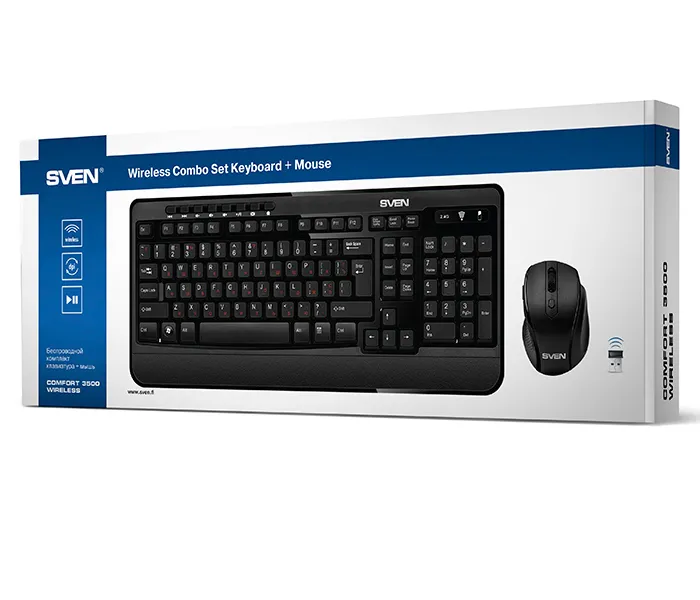 Set Tastatură + Mouse SVEN Comfort 3500, Fără fir, Negru