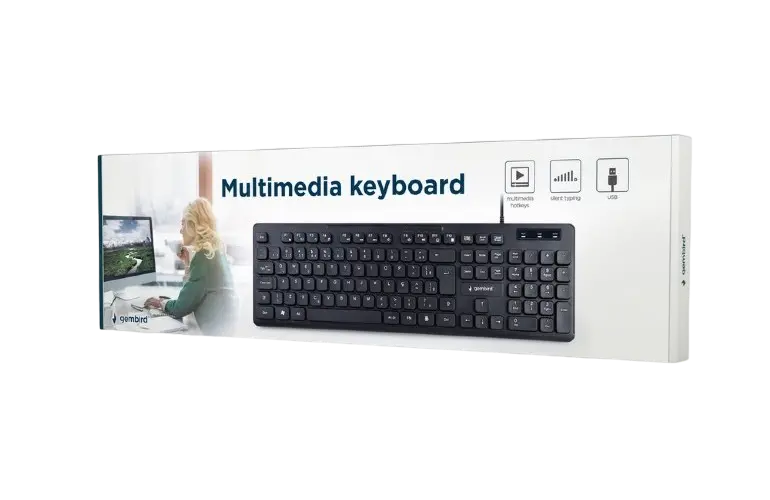 Keyboard Gembird KB-MCH-04, Slimline, Silent, 12 FN keys, Chocolate type, Black, USB