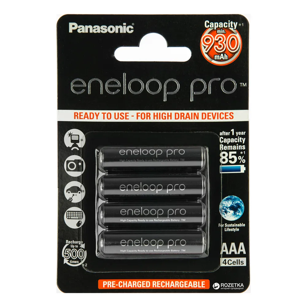  AAA  Eneloop PRO 930mAh, Blister*4, Panasonic, BK-4HCDE/4BE