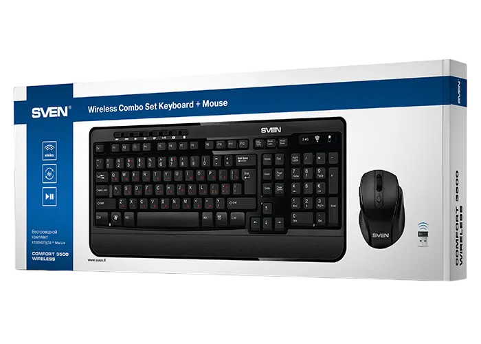 Set Tastatură + Mouse SVEN Comfort 3500, Fără fir, Negru