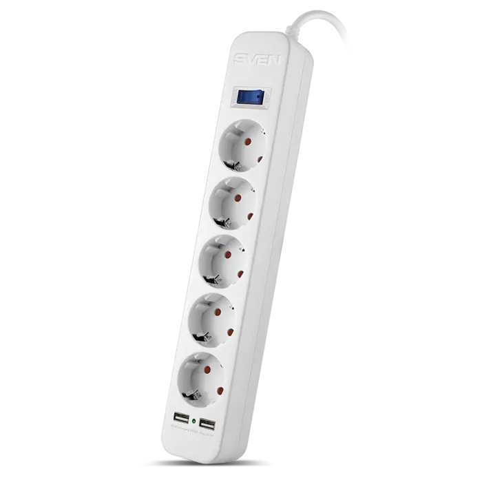 Prelungitor electric SVEN SF-05LU, 5 Prize, 3 m, Alb