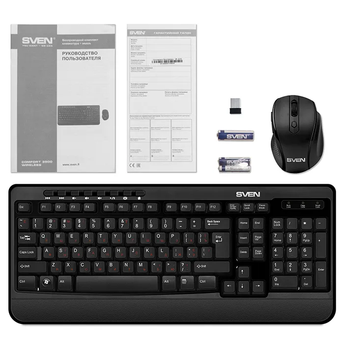 Set Tastatură + Mouse SVEN Comfort 3500, Fără fir, Negru