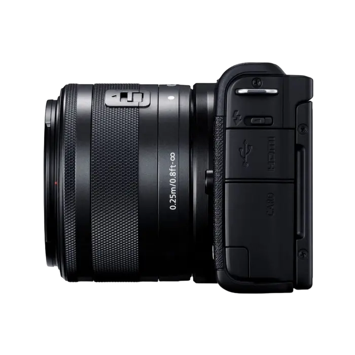 Aparat Foto Mirrorless Canon EOS M200 + EF-M 15-45 IS + EF-M 55-200 IS, Negru