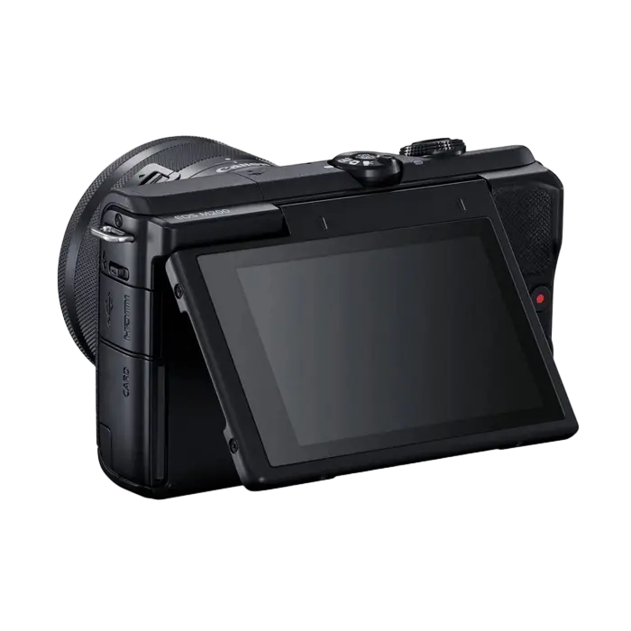 Aparat Foto Mirrorless Canon EOS M200 + EF-M 15-45 IS + EF-M 55-200 IS, Negru