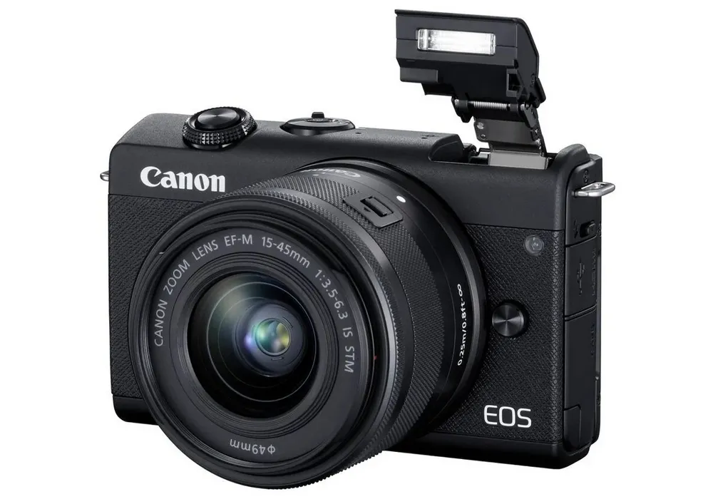 Aparat Foto Mirrorless Canon EOS M200 + EF-M 15-45 IS + EF-M 55-200 IS, Negru
