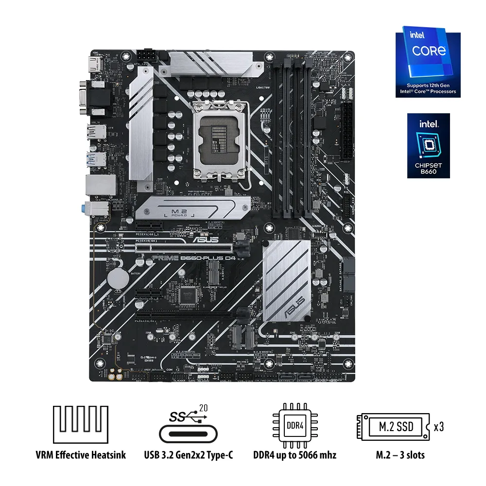 Материнская плата ASUS PRIME B660-PLUS D4, LGA1700, Intel B660, ATX
