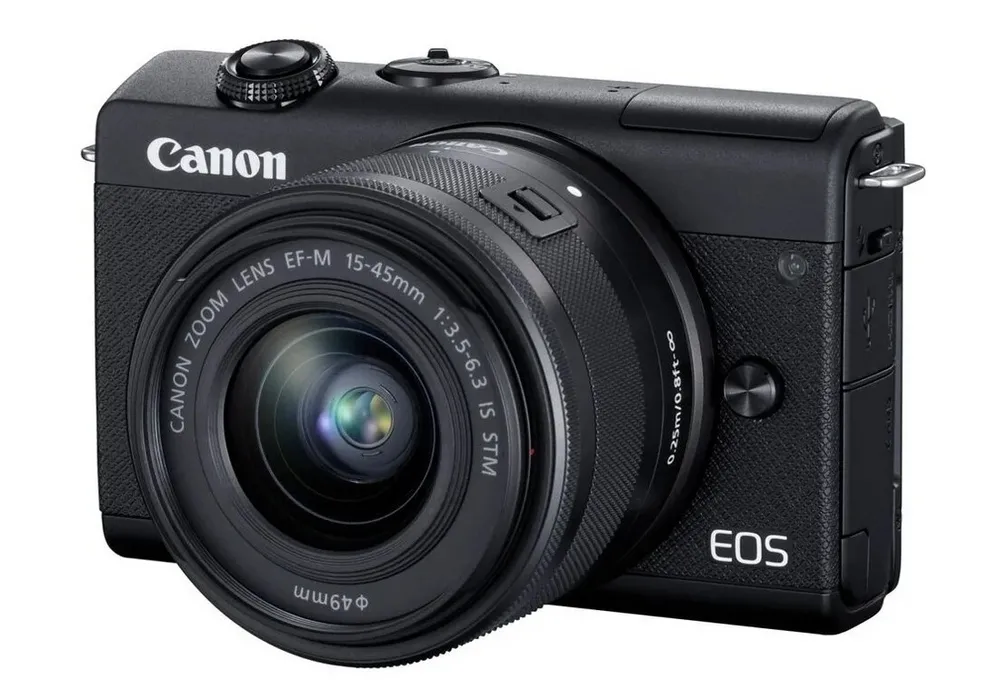 Aparat Foto Mirrorless Canon EOS M200 + EF-M 15-45 IS + EF-M 55-200 IS, Negru