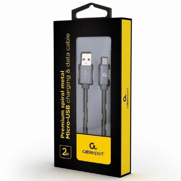 Cablu încărcare și sincronizare Cablexpert CC-USB2S-AMmBM-2M-BG, Micro-USB/USB Type-A, 2m, Gri