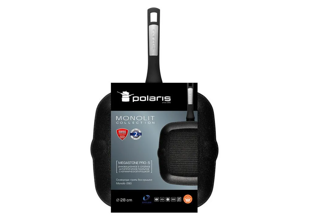Tigaie-grill Polaris Monolit-28G, 28cm, Negru