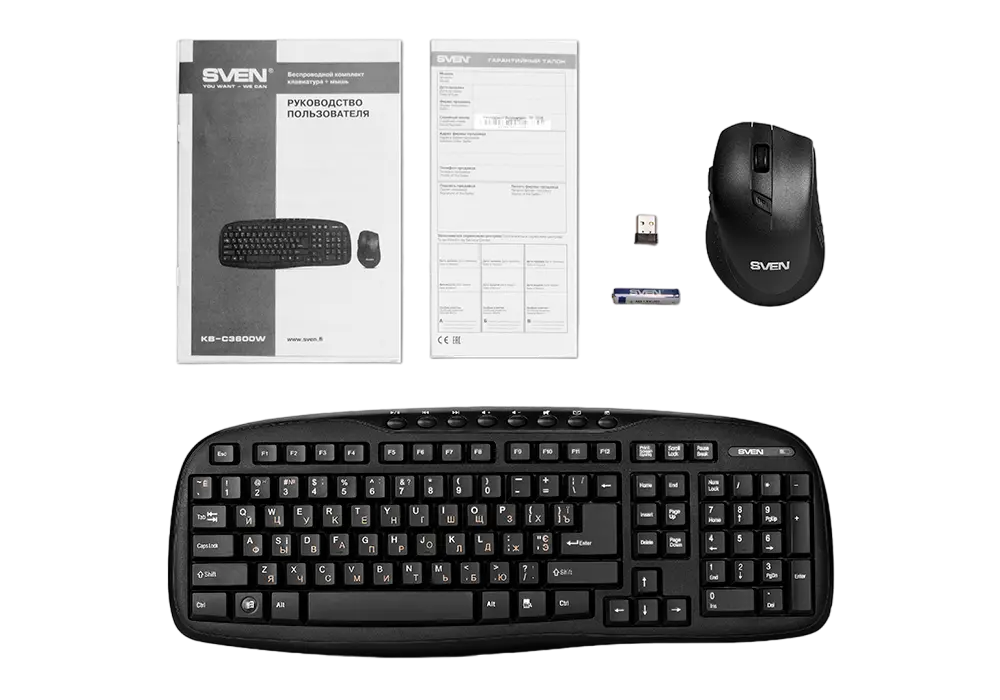 Set Tastatură + Mouse SVEN KB-C3600W, Fără fir, Negru