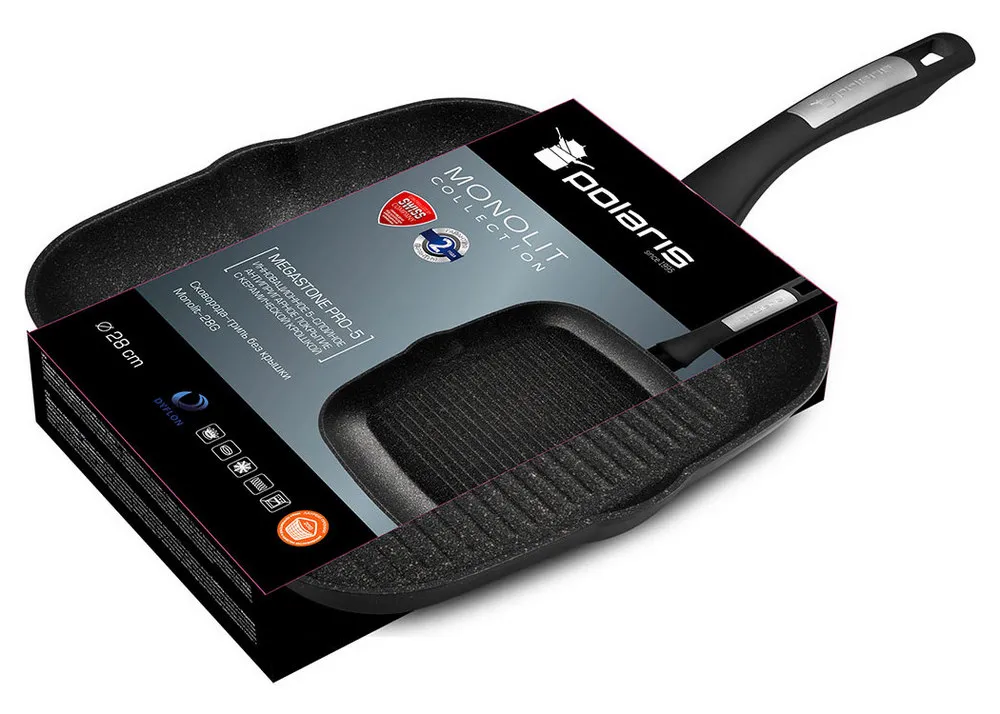 Tigaie-grill Polaris Monolit-28G, 28cm, Negru