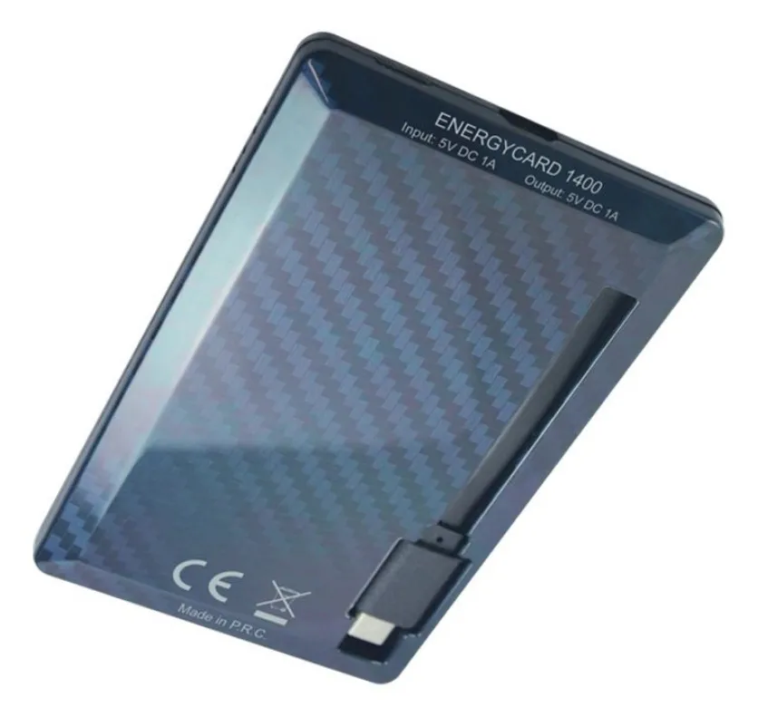 Acumulator extern Tuncmatik EnergyCard 1400 Lightning, 1400mAh, Negru